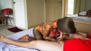 InkedMonster - Asian Babe Riding A Big White Cock